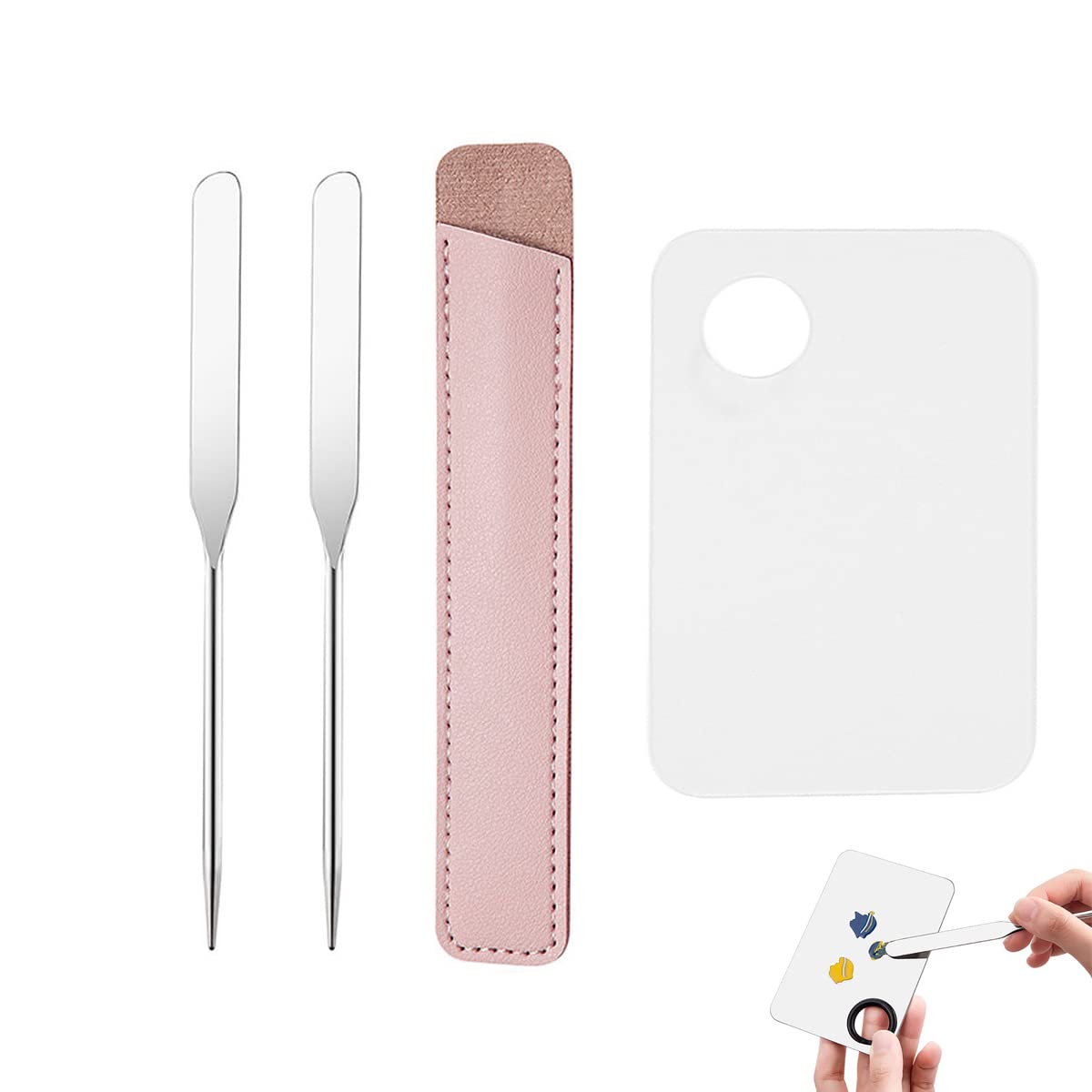 3pcs Picass Spatula Makeup Korean, Stainless Steel Makeup Spatula and Palette Set Korean Makeup Spatula, Professional Facial Cosmetic Makeup Tool (2Spatula1 Rectangle Palette) - Image 1